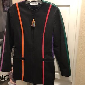Vintage Raffinalla zip up jacket -black jean with colored leather stripe detail
